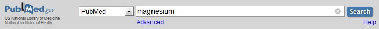 Image of PubMed search with the word magnesium in the search box.