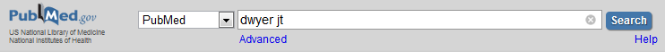 Image of PubMed search with the words dwyer jt in the search box.