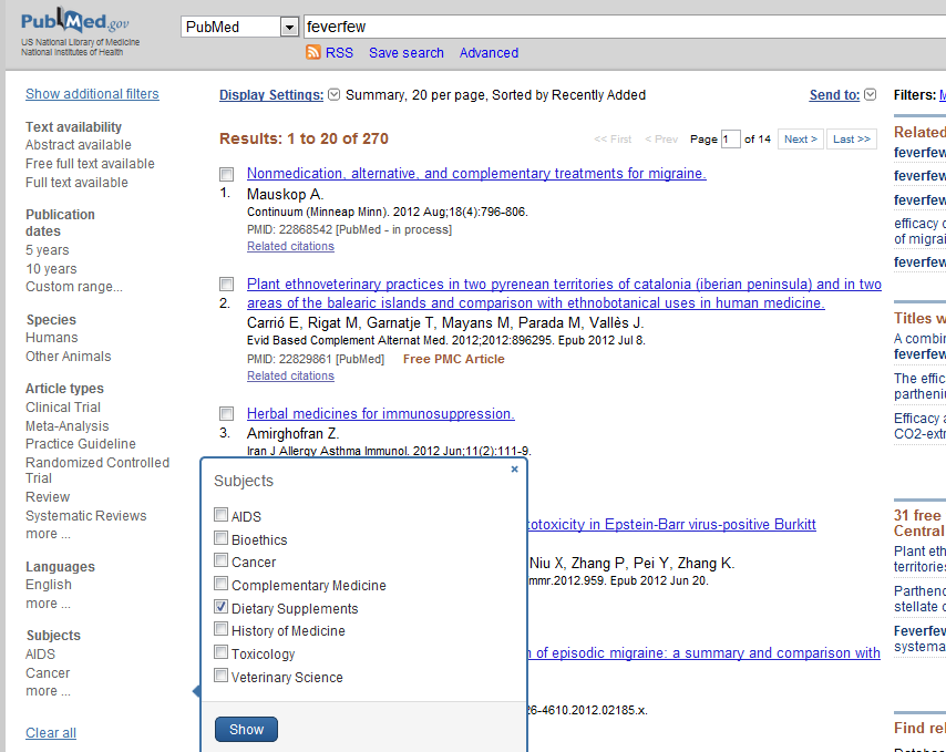 Pubmed Dss Sample Searches